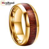 Vintage Koa And Dark Red Wood Inlay Dome 8MM Men Women Tungsten Carbide Rings