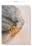 18K Gold Plated Trendy Stainless Steel Geometric Hollow Unusual Distinctive Polished Ring