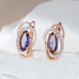 Dazzling Unique Geometric Rolled 14K Rose Gold Purple AAA Zircon Diamonds Drop Earrings, Vintage  Jewellery