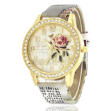 New Arrival Fashion Ladies Watches - Printed Flower Design Luxury Casual Quartz Leather Dress Wristwatches - The Jewellery Supermarket