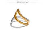 18K Gold Plated Stainless Steel Geometric Hollow Adjustable Double Colour Geometric Ring