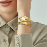 New Luxury Top Fashion Brand Snake Design Gold Colour Stainless Steel Bracelet Quartz Ladies Wristwatches