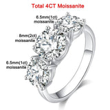 Amazing 3 Stones Sparkling 2/4 Carat Moissanite Diamonds Rings Silver Wedding Engagement Jewellery With Certificate