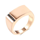 14K Gold Filled Black AAA Zircon Row Crystals Large Glossy Rose Gold Geometric Rings