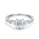 Gorgeous 3 Stone 1-4ct Emerald Cut VVS1 D Colour Moissanite Diamonds Silver Ring