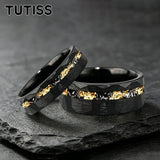 Mens 6/8mm Black Gold Meteorite Gold Foil Tungsten Carbide Rings Men's Wedding Rings