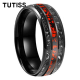 Meteorite Dark Red Dinosaur Bone Chips Inlaid 6/8mm Tungsten Carbide Rings