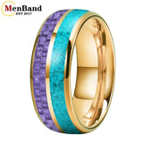 Dome Double Groove Inlaid Purple Carbon Fiber Turquoise Men and Women Tungsten Rings