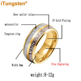 Polished Bevel Edges Deer Antler, Meteorolite Inlay 6/8mm Tungsten Carbide Rings