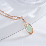 Luxury 14K Rolled Rose Gold AAA Zircon Green Emerald  Drop Pendant Necklace - Vintage Style Fine Jewellery