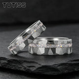Gold Hammered Crushed White Opal Inlay 6/8mm  Wedding Tungsten Couples Rings