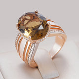 Unique Big Oval Brown AAA Zircon Crystal 14K Rolled Gold Ring High Quality Jewellery