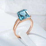 14 Karat Filled Gold Blue Cube AAA Zircon Crystal Fashion Women's Rings