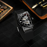 High Quality Watch for Men Triangle Steel Skeleton Mechanical Automatic Movement Waterproof Rubber strap Watches