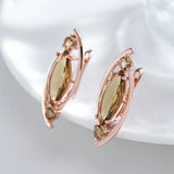 14 Karat Rolled Gold Fashion Red Brown Zircon Crystal Rhombus Long Earrings