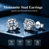 Classic D Colour VVS1 Moissanite Diamonds Stud Silver Earrings or Men and Women