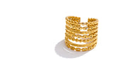 18K Gold Plated Personalized Stainless Steel Layered Wide Golden Ring