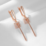 Glossy 14Karat Filled Gold AAA Lab Created Zircon Diamonds Long Dangle Earrings