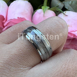 New Deer Antler Opal Stepped Special Brushed Finish Tungsten Ring for Men Women