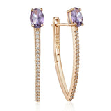 Terrific Oval Rolled 14K Rose Gold Purple AAA Zircon Crystals Personality Long Dangle Earrings - Fashion Jewellery