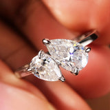 New Design 1.5cttw Toi Et Moi Pear Cut VVS1 D Colour Moissanite Diamond Engagement Ring
