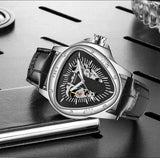 New Arrival Top Brand Luxury Creative Racing and Triangle Design Silver Skeleton Dial Automatic Mechanical Watches