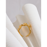 18K Gold Plated Stainless Steel Creative Metal Wide Texture Temperament Ring