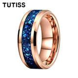 Blue Glass Stone Inlay Beveled Edge Polished 6/8mm Tungsten Carbide Rings