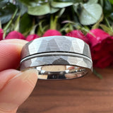 Guitar String Ring Silver Hammer 8MM Men Women Tungsten Carbide Wedding Ring