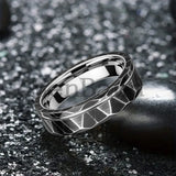 Black Geometric Hammered Offset Groove 8mm Tungsten Rings for Men Comfort Fit