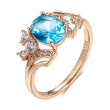 Shiny Blue Oval  Peach Heart Cutting Filled 14K Rose Gold AAA Zircon Crystals Rings For Women, Luxury Jewellery