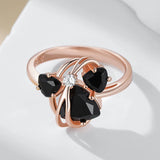 Sparkling Black AAA Zircon Crystals 14K Rolled Gold Ring  Vintage Fine Jewellery