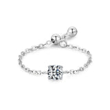 Fashion Silver 12 Month Birthday AAAA Lab Created Diamond Adjustable Chain Rings