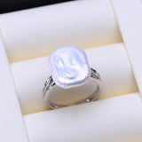 Irregular Big Baroque Natural Pearl Gold AAA Zircon Diamonds Silver Colour Rings