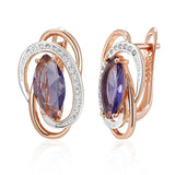 Dazzling Unique Geometric Rolled 14K Rose Gold Purple AAA Zircon Diamonds Drop Earrings, Vintage  Jewellery