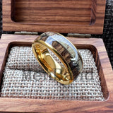 Koa Zebra Wood Antler Steel Arrows Inlay 6/8MM Tungsten Band Rings for Men Women
