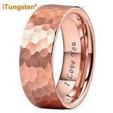 I Love You Stamped 6mm 8mm Tungsten Hammer Ring for Men Women  Comfort Fit