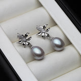Real Natural Multicolour Pearl Flower-Shaped Elegant Design Silver Earrings