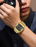 New Top Brand Luxury Gold Stainless Steel Sport Square Digital Analog Big Quartz Fashion Hipster Wristwatches - The Jewellery Supermarket