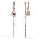 14K Gold Filled Luxury Purple White AAA Zircon Diamonds Long Tassel Drop Earrings