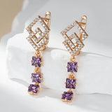 14 Karat Gold Filled Purple AAA Lab Created Amethyst Zircon Long Drop Earrings