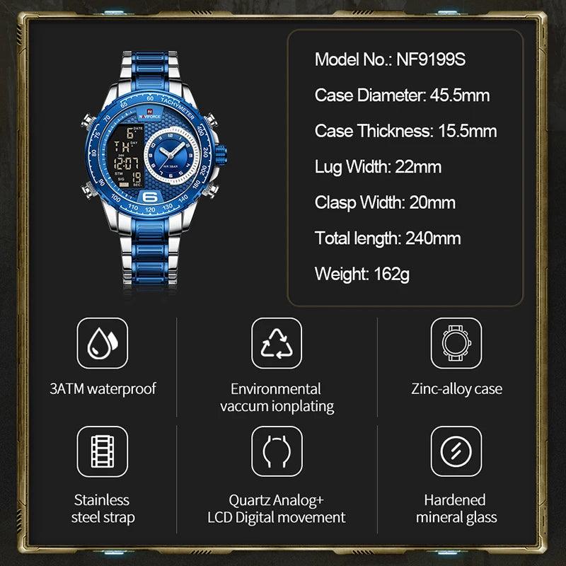 Luxury Brand New Stainless Steel Dual Display Quartz Wrist Watches - Waterproof Military Sports Watches for Men - The Jewellery Supermarket