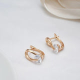 New 14K Rolled Rose Gold Special Inlay Single AAA Zircon Crystal Curve Piercing Earrings, Luxury Jewellery