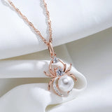 14K Gold Filled With Grey White Pearl Inlay AAA Zircon Diamonds Unique Spider Necklace