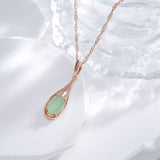 Luxury 14K Rolled Rose Gold AAA Zircon Green Emerald  Drop Pendant Necklace - Vintage Style Fine Jewellery