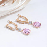 Attractive Rolled 14K Rose Gold Pink AAA Zircon Crystals Dangle Earrings For Women - Luxury Bride Jewellery