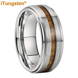 Different Wods Inlay Stepped Unique Brushed Finish Tungsten Wedding Rings