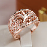 Elegant Fashion Hollow Texture Gloss Rolled 14K Rose Gold Wide Rings For Women - Vintage Ethnic Jewellery