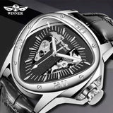 New Arrival Top Brand Luxury Creative Racing and Triangle Design Silver Skeleton Dial Automatic Mechanical Watches