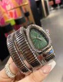 Fashionable Snake-Shape Zircon Diamonds Embedded Bracelet Ladies Watch Elegant Timepiece